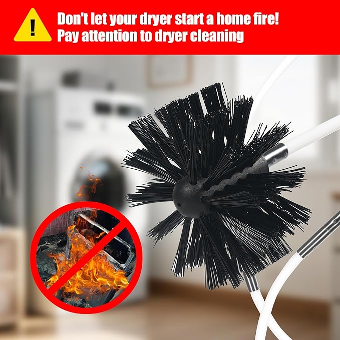 15 Feet Dryer Vent Cleaner Kit, Multi-purpose Lint Remover with 6” Chimney Brush Head, Flexible Nylon Rod Extends to 15ft Duct Cleaning Brush For Dryer, Air Duct, Fireplaces, Washing machine