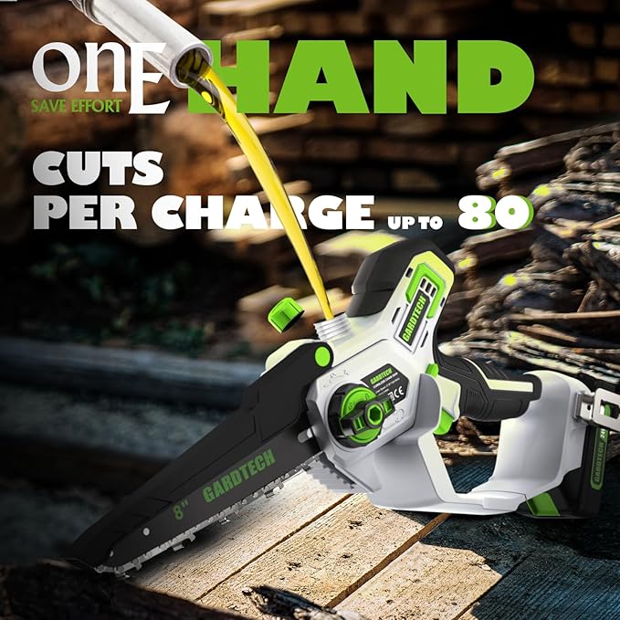 GARDTECH Mini Chainsaw Cordless 8 Inch - Portable Electric Chainsaw Cordless Battery Powered, Handheld Small Chain Saw with 2-side Security Lock [Southpaws Friendly] for Wood Cutting, Pruning Branches
