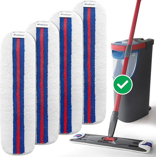 Upgraded Flat Mop Pads Compatible with O-Cedar H2prO Flat Mop System, AluxClean Reusable Mops Head Replacements for O-Cedar, 4 Pack Mops Refills for Deep Cleaning