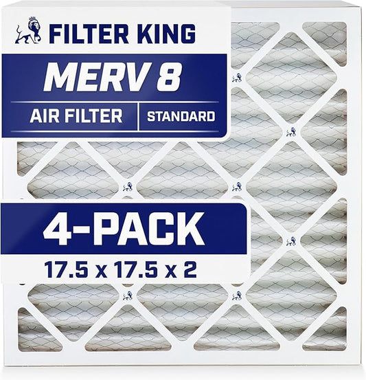 Filter King 17.5x17.5x2 Air Filter | 4-PACK | MERV 8 HVAC Pleated A/C Furnace Filters | MADE IN USA | Actual Size: 17.5 x 17.5 x 1.75"