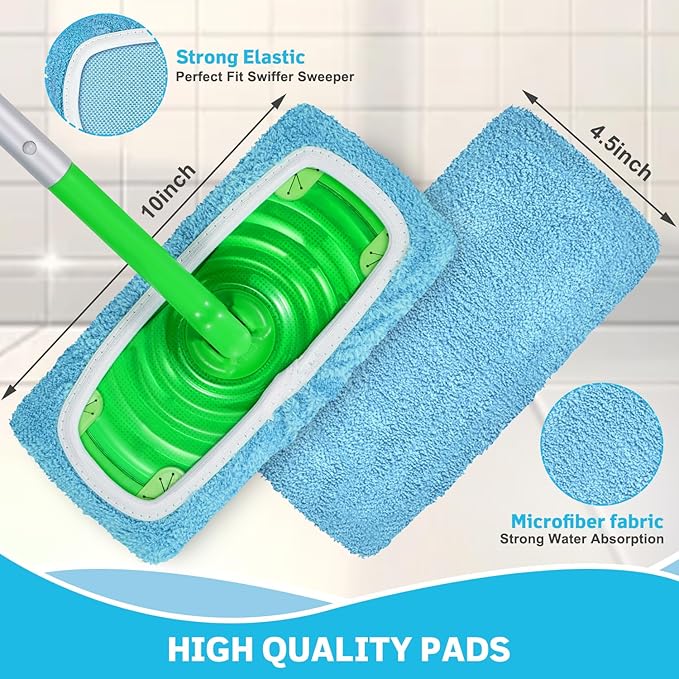 Reusable Mop Pads Compatible with Swiffer Sweeper Mop, Microfiber Mop Pads for Wet & Dry Use, Swiffer Reusable Mop Pad Refill for Floor Cleaning, 6 Pack Blue
