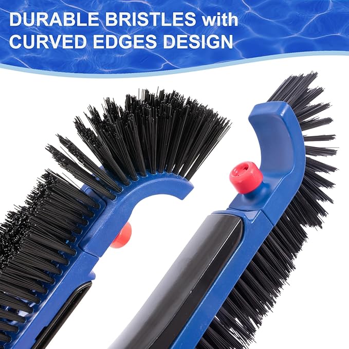 POOLAZA 20'' Pool Brush, Curved Ends Pool Brush Head for Inground Pools with BPT Bristles & EZ Clip, Premium Pool Brushes for Cleaning Pool Walls & Floors, Heavy Duty High-Efficiency Pool Scrub Brush
