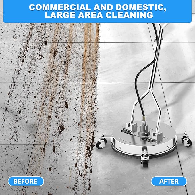 20" Pressure Washer Surface Cleaner with 304 Industrial-Grade Stainless Steel Housing, Dual Handle, Driveway Pressure Washer Attachment, 2 Replacement Nozzles, for Concrete, Sidewalk, Deck, 4500 PSI