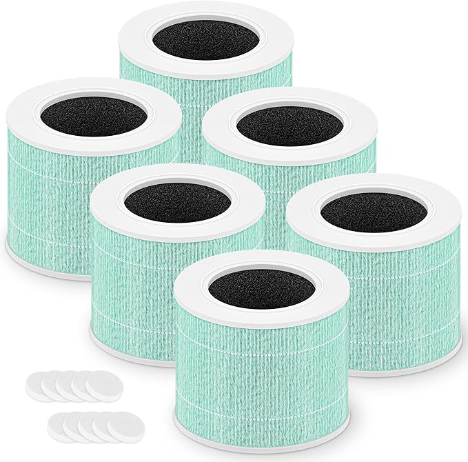 Core Mini Toxin Absorber Replacement Filter for LEVOIT Core Mini and Core Mini-P Air Purifier, 3-in-1 H13 Grade True HEPA and Activated Carbon, Core Mini-RF-TX, 6 Filter & 10 Fragrance Sponge, Green