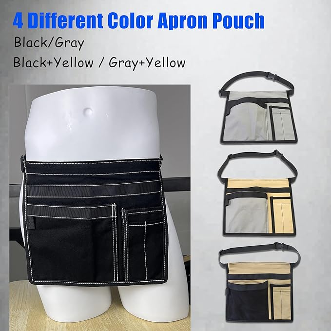 5-Pocket Utility Tool Belt Pouch for Men and Women, Adjustable Canvas Waist Belt Bag for Electrician Maintenance Gardening Carpentry, Durable Multi Work Apron for Tools & Accessories (Gray+Yellow)