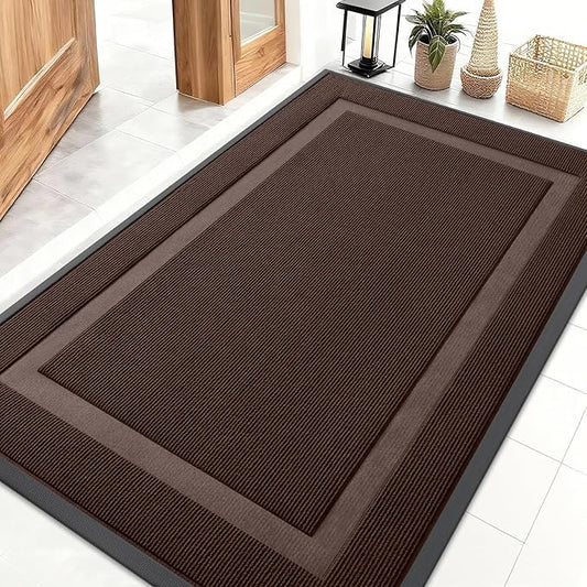 OLANLY Front Door Mat Indoor Outdoor Entrance, Waterproof All-Season, All-Weather Doormat, Sturdy Natural Rubber, Fade Resistant, Low Profile, Easy Clean Patio Porch Entryway Mat, 71x47, Dark Brown
