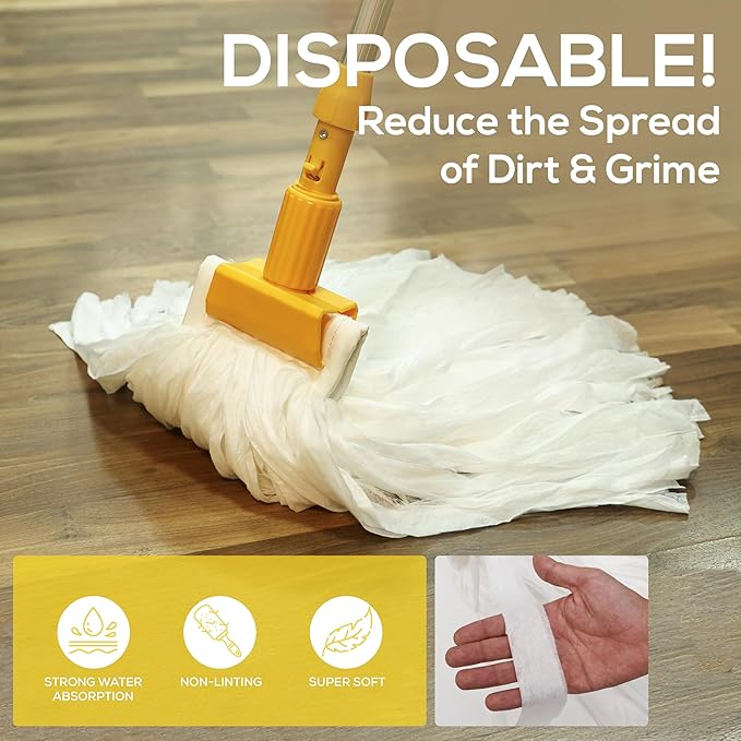KLEEN HANDLER Disposable Industrial Mop Head Replacement, Non-Woven Cut End Floor Cleaning Wet Mop Head Refill (Pack of 24)