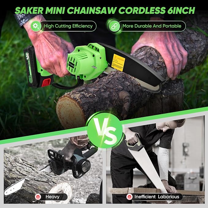 Saker Mini Chainsaw Cordless,6 Inch Chainsaw, Mini Electric Chainsaw Cordless Battery Powered,One-Hand Portable Chain Saw for Tree Trimming, Pruning&Wood Cutting,Valentine's Day Gifts for Men Husband