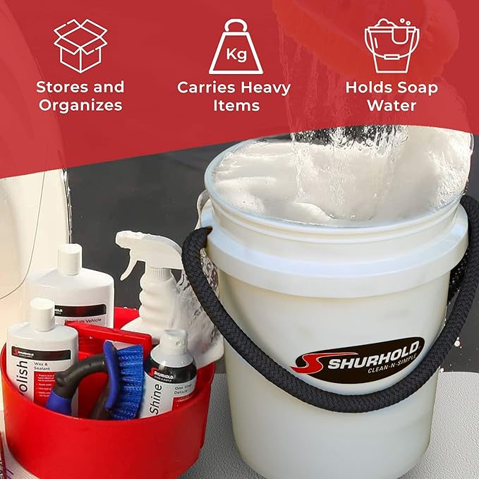 Shurhold 2451 White 5 Gallon Bucket with Black Rope Handle (Pack of 2)