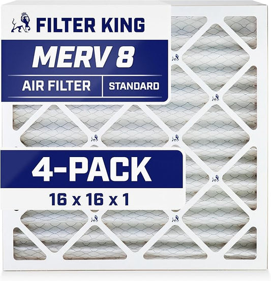 Filter King 16x16x1 Air Filter | 4-PACK | MERV 8 HVAC Pleated A/C Furnace Filters | MADE IN USA | Actual Size: 15.5 x 15.5 x .75"