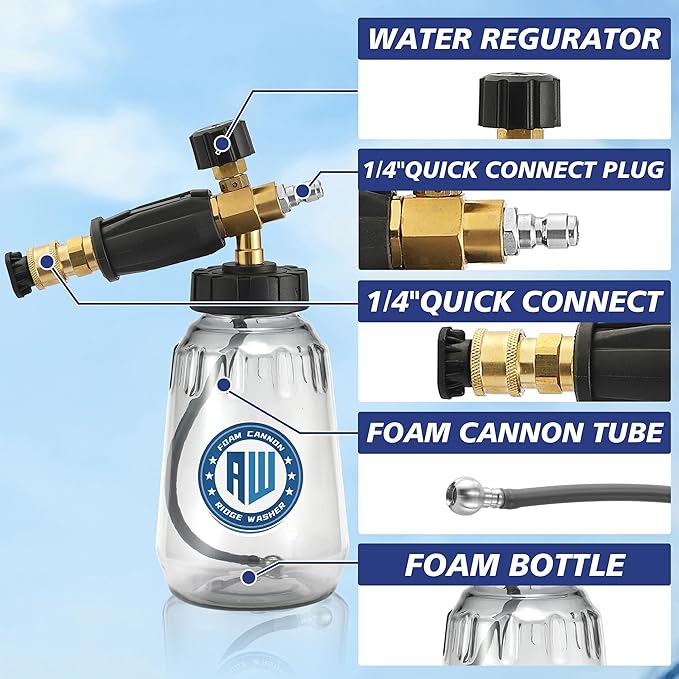 RIDGE WASHER Pressure Washer Undercarriage Cleaner, 16 Inch Undercarriage Washer with Foam Cannon, Under Car Cleaner with Straight Extension Wand, 4000 PSI