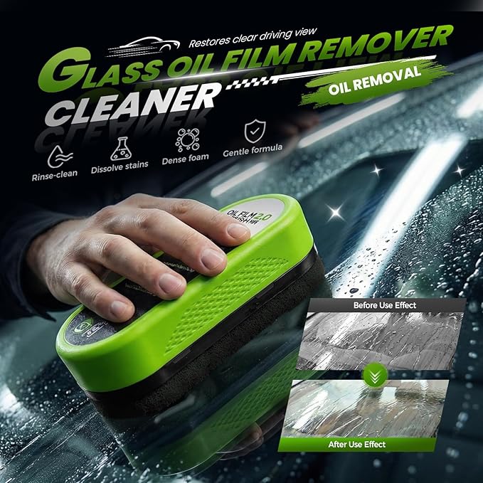 Automotive Oil Film Cleaning Brush, Upgrade 2.0 Glass Cleaning Board for Car Windows, Windshield Cleaner with Cloth, Glass Oil Film Board Improving Clarity Visibility (1 Pack)