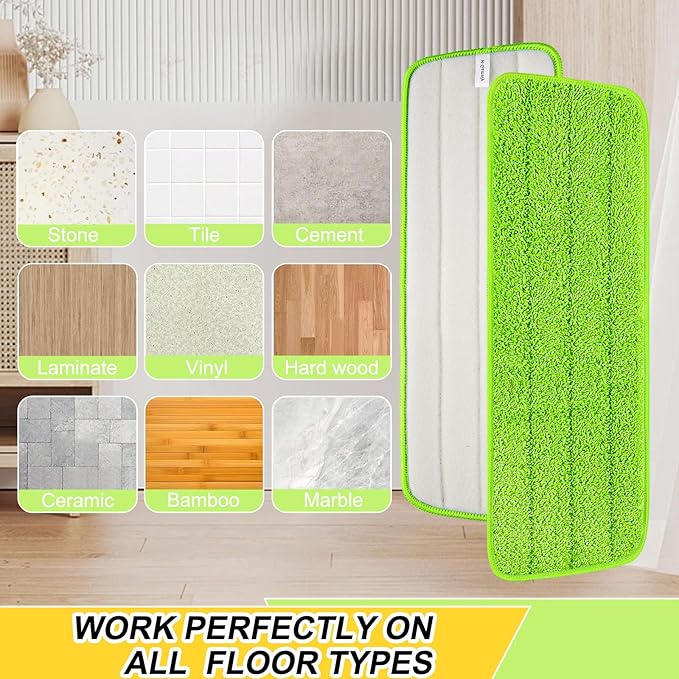 16.5 inch Reusable Mop Pads Microfiber Spray Mop Replacement Heads for Wet/Dry Mops Compatible with Bona Floor Care System (5 Pack)