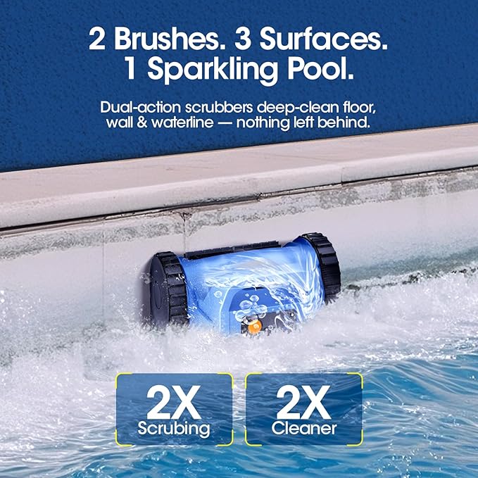 Cordless Robotic Pool Vacuum, Pool Cleaner with Track Drive & Sonar Navigation, 180W Brushless Motor, Wall & Waterline Climbing, 150-Min Runtime, for Inground Above-Ground 2150 Sq. Ft. (Navy Blue)