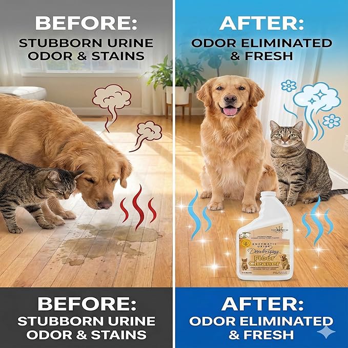 Pet Floor Cleaner – Enzyme Powered Odor Eliminator. Floor Cleaner for Mopping – Removes Urine & Stains – Deep Cleaner for Floors & Grout – Commercial-Grade Concentrate