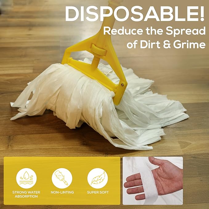 KLEEN HANDLER Disposable Industrial Mop Head Replacement, Non-Woven Cut End Floor Cleaning Wet Mop Head Refill (Pack of 3)
