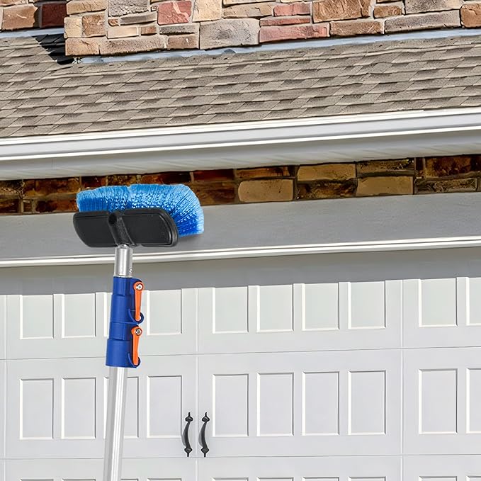 36 FT Exterior House Cleaning Brush Set with 7-30 Foot Telescoping Extension Pole, Soft Scrub Car Wash Brush, Medium Bristle Cleaning Brush and Window Squeegee & Washer