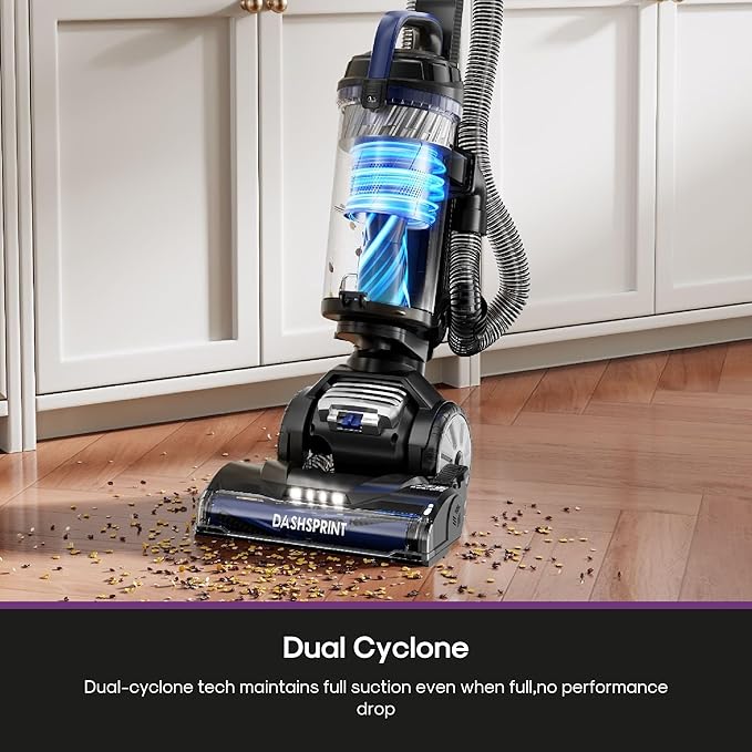 Eureka Upright Vacuum Cleaner for Carpet and Hard Floor,Powerful Vacuum with Dual Cyclone Suction,Swivel Steering,Anti-Tangle,Large Dust Cup,NEU612BL, Blue