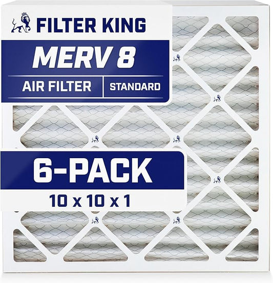 Filter King 10x10x1 Air Filter | 6-PACK | MERV 8 HVAC Pleated A/C Furnace Filters | MADE IN USA | Actual Size: 9.5 x 9.5 x .75"