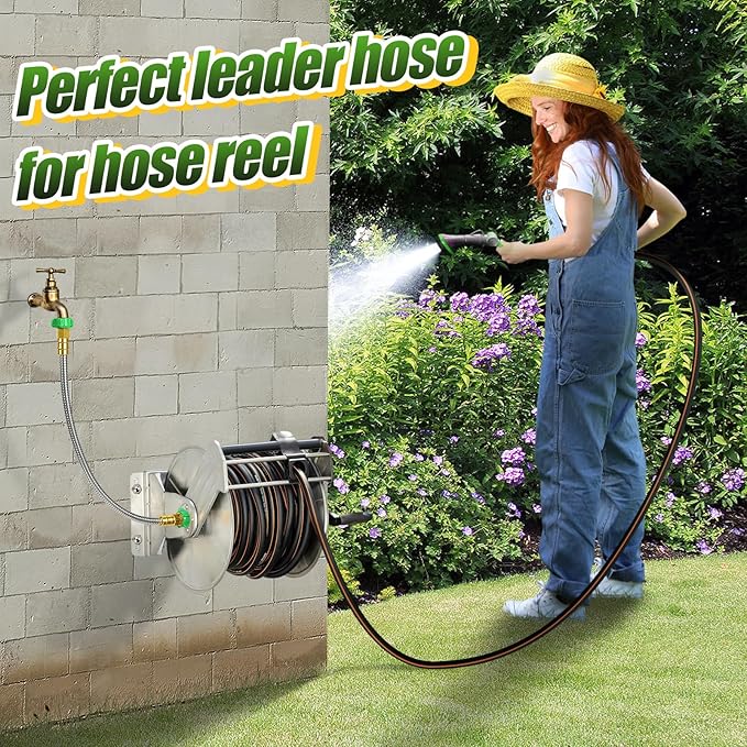 Short 2ft Garden Hose with 3/4'' Female to Female Connector - Metal Leakproof Leader Hose for Reel, Heavy Duty 304 Stainless Steel Flexible Water Pipe for Outdoor Garden Watering Car Pet Cleaning
