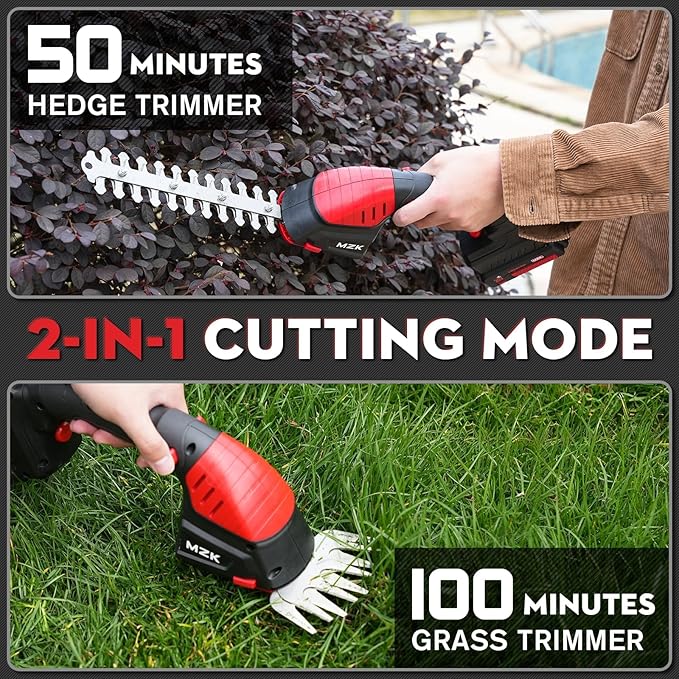 MZK 2-in-1 20V Pole Mini Hedge Trimmer & Grass Shear, 13ft Reach, Electric Hedge Trimmer with Extension Pole, Multi-Angle (2*Batteries and Charger Included) HT08D11