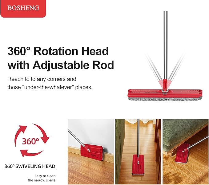 Mop and Bucket with Wringer Set, Flat Mop and Bucket, Squeeze Floor Mop with 3 Washable Microfiber Mops, Wet and Dry Use, Household Cleaning Tools, for Hardwood Floor, Laminate, Tile