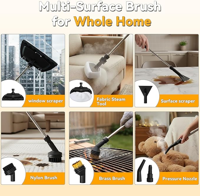 2500W Portable Handheld Steam Cleaner,54oz Large Capacity,3-Level Adjustable Handle,15s Fast Heating Steamer for Cleaning with 20 Pcs Accessories,Plug-and-Play Steam Cleaner for Home,Car,Kitchen,More