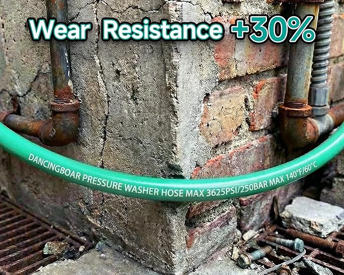 Flexible Pressure Washer Hose 50FT 1/4", 3625 PSI Kink Resistant Power Washer Hose with M22-14MM Brass Fittings, High Pressure Replacement Hose for Gas & Electric Pressure Washers