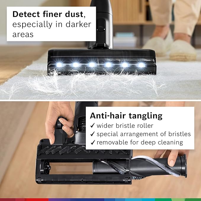 Bosch Unlimited 9 Cordless Stick Vacuum, Fast Charger, Up to 60-Min Runtime, MicroClean Brush, >99.9% Dust Pick-up, HEPA Filter, Pet Hair, Carpets & Hard Floors, 6 Accessories, Dark Cream