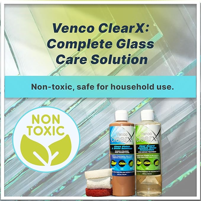 Venco Clear X Glass Polish & Protector - 16oz Kit for Removing Rust, Burnt-In Stains, Water Spots - Protects & Repels Water, Snow - Ideal for Yachts, Cars, Home Windows, RVs & More - Made in USA