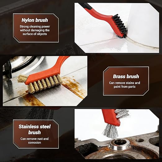 12 Pieces Wire Brushes Set, Nylon/Brass/Stainless Steel Bristles for Cleaning Welding Slag and Rust,Scratch Brush with Mini Head & Hanging Hole for Everyday Cleaning