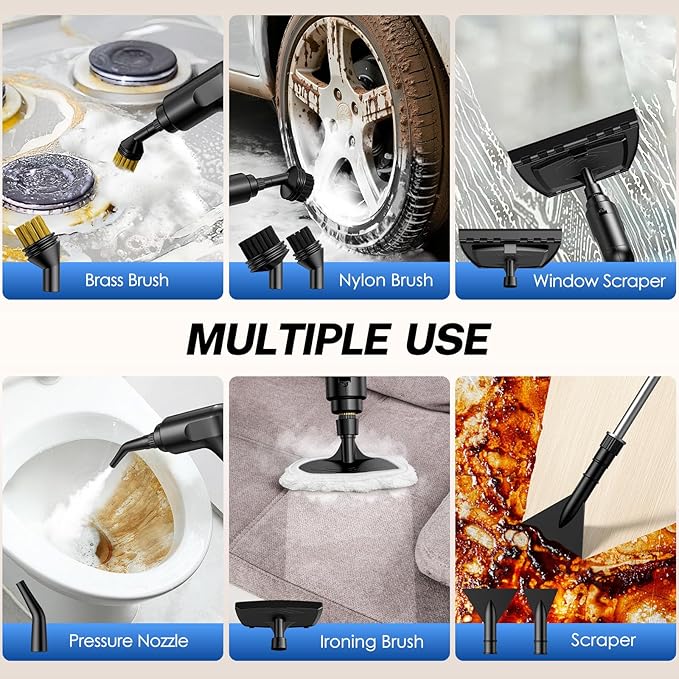 ODSD Steam Cleaner for Home & Car, 3-Level Adjustable Steamer for Cleaning, 15s Heat-Up & 1.6L Large Tank, Handheld Steam Cleaner for Car Detailing, Home, Tile, Grout,Furniture with 15pcs Accessories