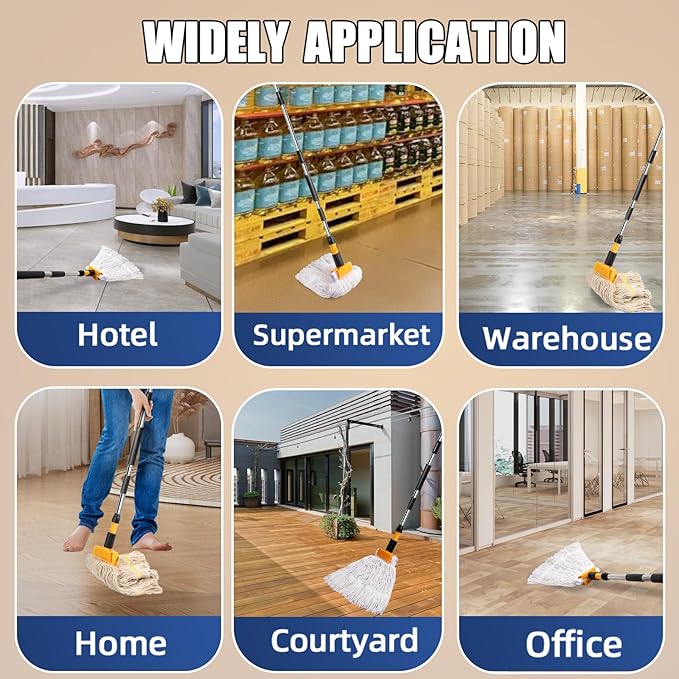 2 Pack 20oz Heavy Duty Commercial Industrial Cotton Mop Replacements Head with Long Handle, Loop-End String Wet Mop Refills, Applies to Garage, Workshop and Warehouse Floor Cleaning