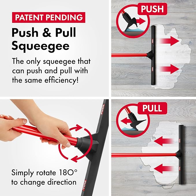 Tyroler Rubber Floor Squeegee Heavy Duty 17", Deck Squeegee Outdoor for Floors with 55" 4 Part Handle, Perfect Outdoor Squeegees for Patio, Tiles, Marble, Garage, Shower, Window