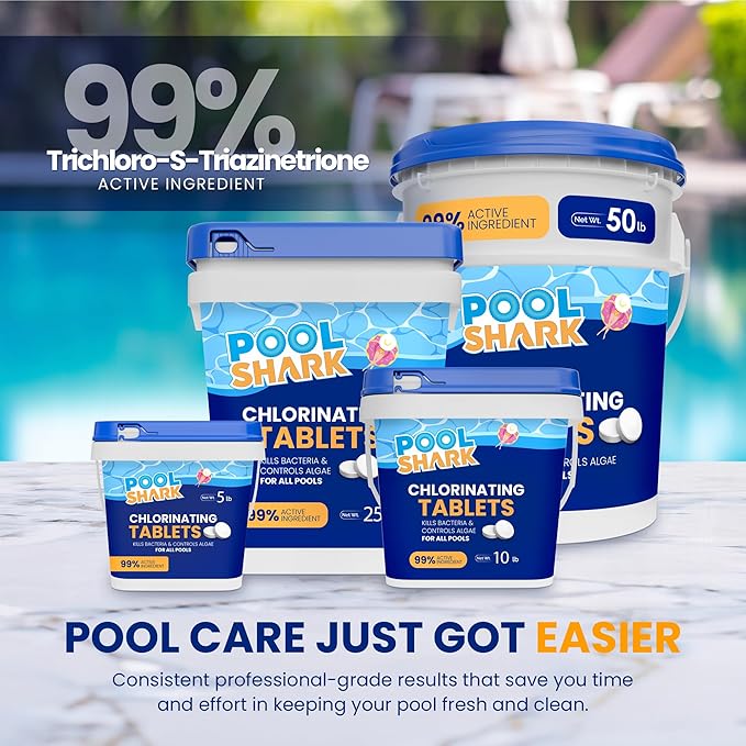 Pool Shark Swimming Pool Chlorine Tablets - 3-Inch Chlorine Tablets - Slow-Dissolving 90% Active Chlorine Tabs - Pool Chemicals for Inground Pools, Above Ground Pools, Saltwater, Spa, Hot Tub (40 lbs)