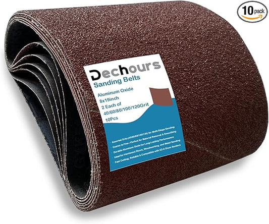 8" x 19" Sanding Belts Assorted Grits 40/60/80/100/120 Sandpaper – 10 Pack Aluminum Oxide for EZ-8 Drum Sander, Ideal for Commercial and Residential Floor Sanding