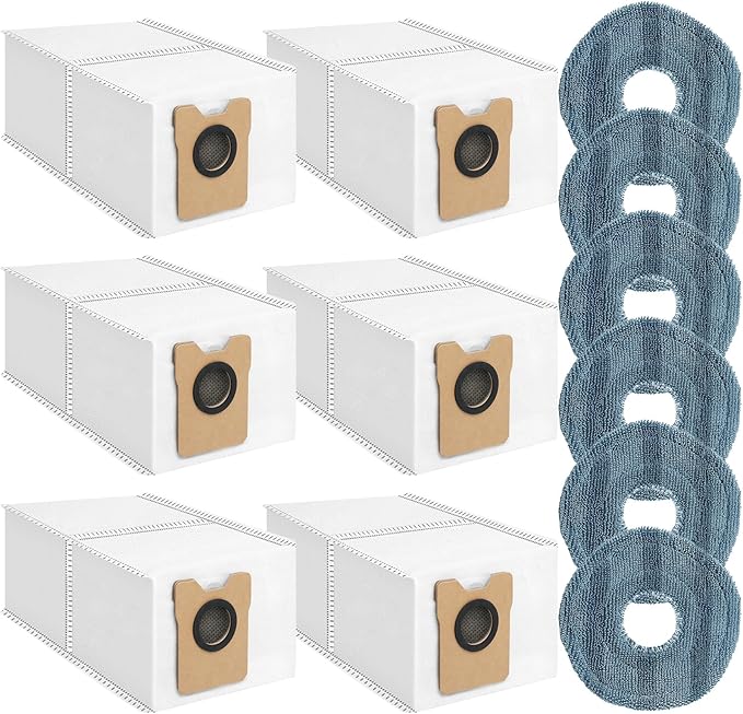 12 Pack Omni C20 Dust Bags and Mop Pads Compatible with eufy Omni C20/ C10 Robot Vacuum with 3.5 L Large Capacity Vacuum Dust Bags