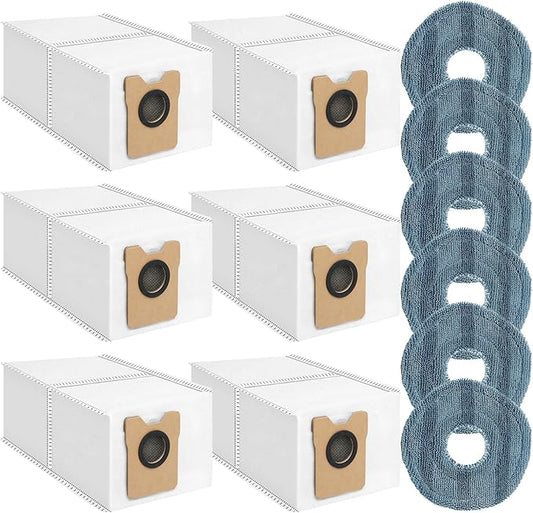 12 Pack Omni C20 Dust Bags and Mop Pads Compatible with eufy Omni C20/ C10 Robot Vacuum with 3.5 L Large Capacity Vacuum Dust Bags