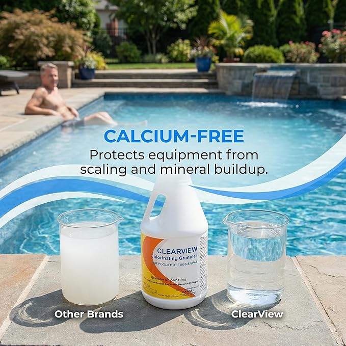 ClearView Chlorine Granules 10 Lbs for Swimming Pools, Calcium-Free Formula Quick Dissolving Spa Chlorinating Granules, Hot Tub Pool Chock Chlorine Granular Sanitizer