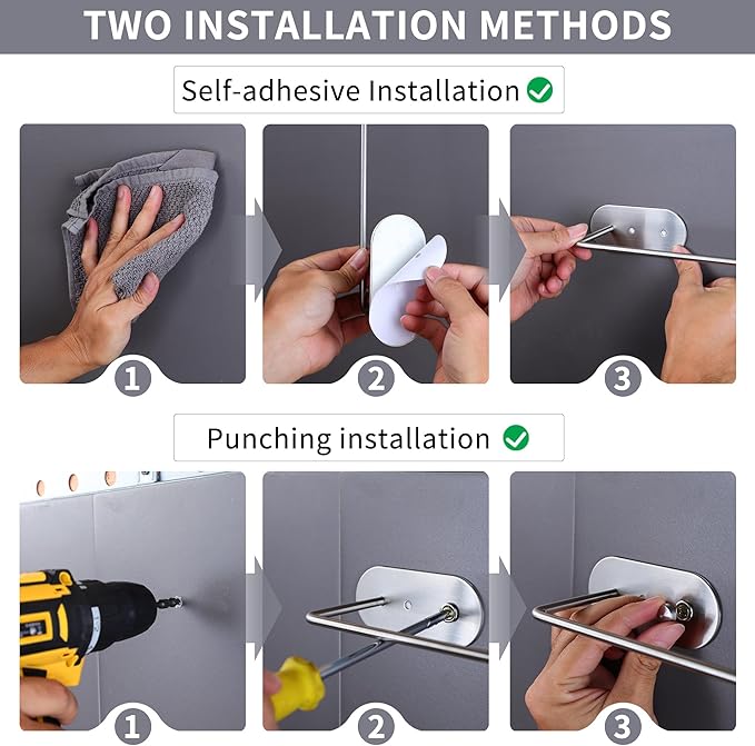 SUNTECH Paper Towel Holder Under Cabinet 2 Packs,12Inch Paper Towel Rack Wall Mount,Self Adhesive or Drilled Paper Towel Holder for Kitchen, Bathroom,Stainless Steel