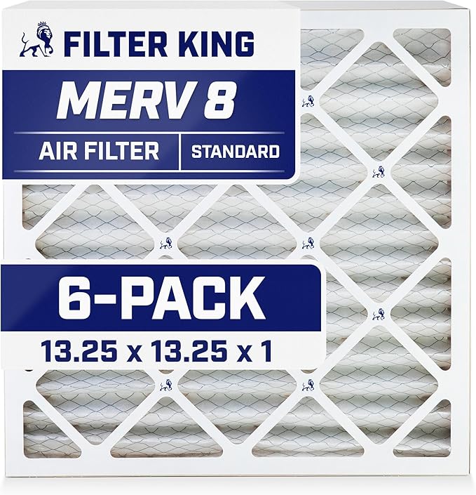 Filter King 13.25x13.25x1 Air Filter | 6-PACK | MERV 8 HVAC Pleated A/C Furnace Filters | MADE IN USA | Actual Size: 13.25 x 13.25 x .75"