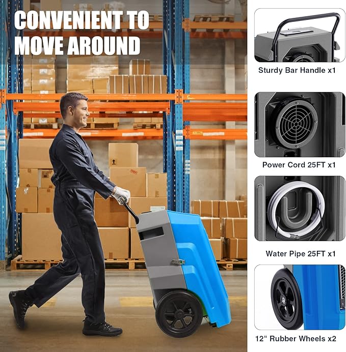 MOUNTO 180Pints Commercial Dehumidifier with Pump and Drain Hose, LGR Portable Dehumidifier with wheels for Home, Basements, Garages, and Job Sites.