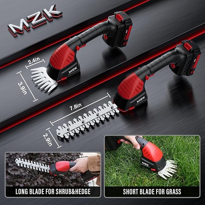 MZK 2-in-1 20V Pole Mini Hedge Trimmer & Grass Shear, 13ft Reach, Electric Hedge Trimmer with Extension Pole, Multi-Angle(Batteries and Charger Included)