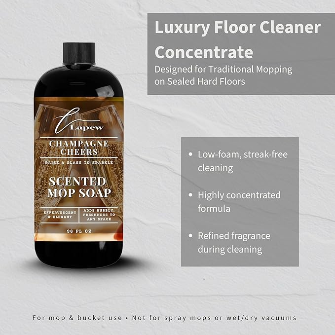 Luxury Floor Cleaner, Scented Mop Soap Concentrate | Hard Floor Cleaner for Tile, Vinyl, Laminate, LVP & Sealed Hardwood | Low-Foam, Streak-Free | 36 oz | Champagne Cheers