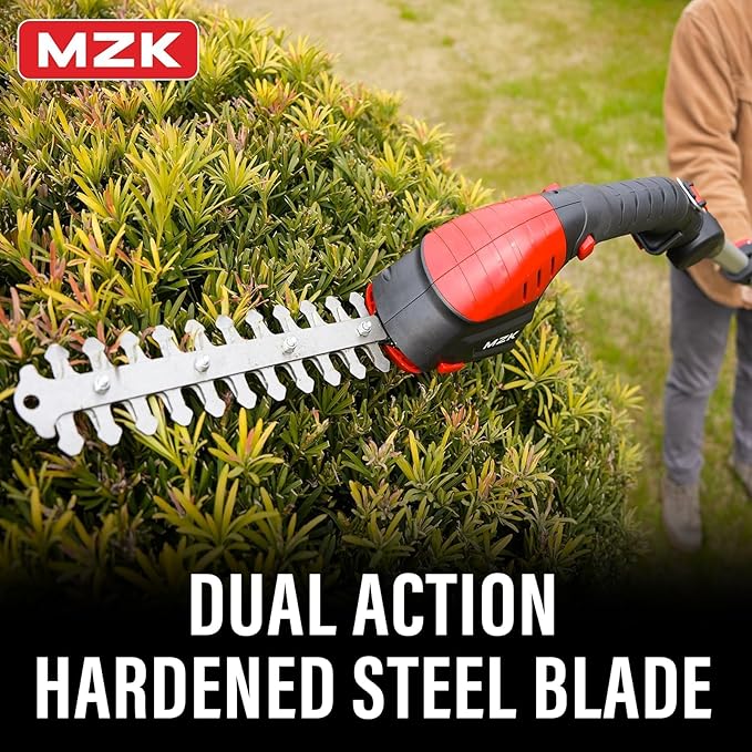 MZK 2-in-1 20V Pole Mini Hedge Trimmer & Grass Shear, 13ft Reach, Electric Hedge Trimmer with Extension Pole, Multi-Angle (2*Batteries and Charger Included) HT08D11