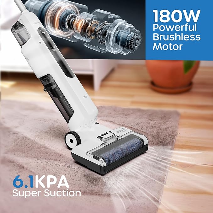 ECOWELL Wet Dry Vacuum Cordless Vacuum Mop Wash All in One, Self-Cleaning 0.1'' Dual-Sided Edge Cleaning, 8.2 lbs Lightweight Vacuum and Mop Combo for Hard Floors & Carpet, WCVP03