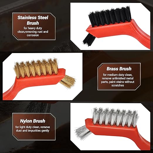 24 Pieces Wire Brushes Set, Nylon/Brass/Stainless Steel Bristles for Cleaning Welding Slag and Rust,Scratch Brush with Mini Head & Hanging Hole for Everyday Cleaning