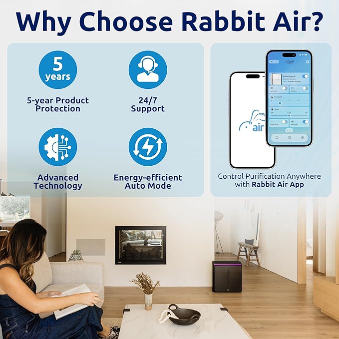 Rabbit Air, A3 SPA-1000N Air Purifiers for Home, Ultra Quiet HEPA Air Purifier - Wall Mountable Air Purifiers for Home Large Room, Allergies, Dust, Mold, Smoke & VOCs - (Black, Toxin Absorber Filter)