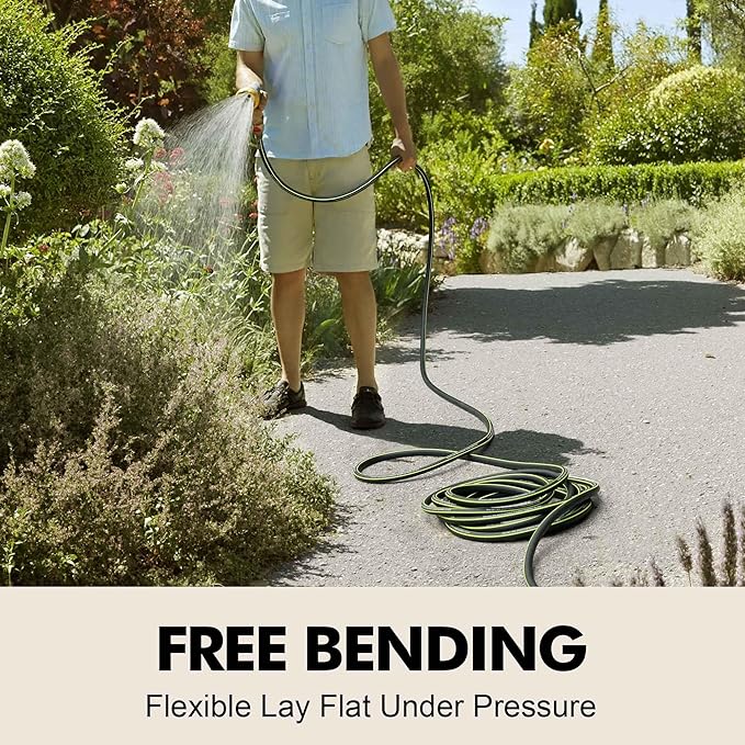 Lightweight Rubber Garden Hose 50 ft, 5/8" Hybrid Rubber Hose with Solid Brass Fitting, Water Hose Pipe for Outdoor, Cleaning & Washing