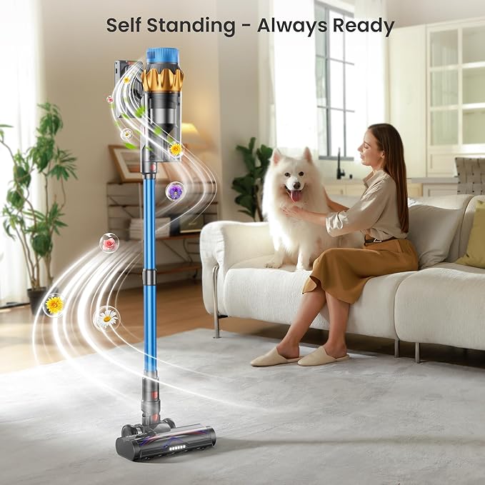 Cordless Vacuum Cleaner, 650W 55KPA 70Mins Vacuum Cleaners for Home, Self-Standing Cordless Stick Vacuum with Anti-Tangle, Lightweight Wireless Vacuum for Hardwood Floor/Carpet/Pet Hair